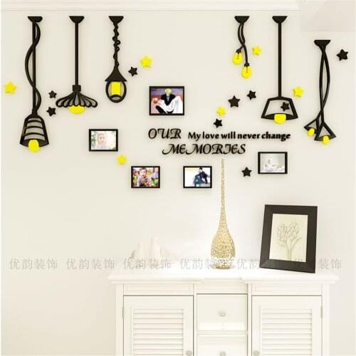 Acrylic 3D Lamp Design Wall Stickers Mirror Mural Bedroom Living Room Decor Home Decoration Accessories