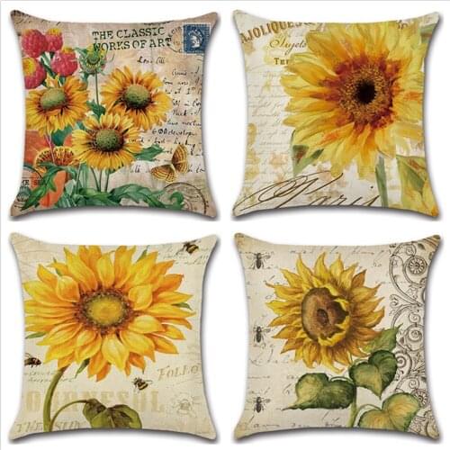 45x45 cm Watercolor Retro Flower Home Decorative Pillow Cover For Sofa Vintage Cotton Linen Office Chair Cushion Cover
