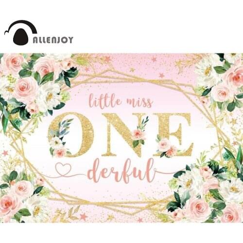 Allenjoy Miss Onederful Backdrop One 1st Birthday Flowers Golden Frame Girl Newborn Baby Shower Party Photo Background Photozone