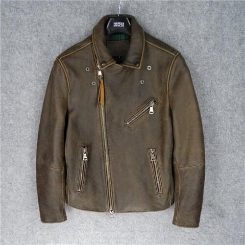 Free shipping.New arrival.Plus size quality Mens genuine leather Jacket,Full grain cowhide coat.biker brown leather clothes