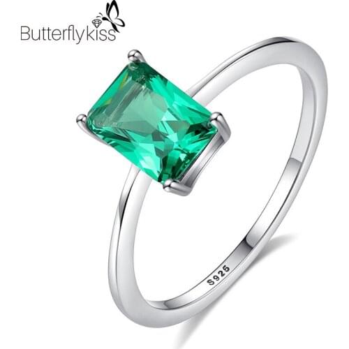 BK New Trendy Green Zircon Rings For Girl Real 925 Sterling Silver Simple 5*7mm Women’s Ring Gift To Girlfriend Female Jewelry