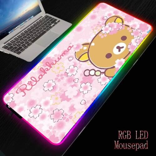 Korilakkuma Large RGB LED Gaming Mouse Pad Anime Mousepad LED Light Illuminated USB Wired Colorful Luminous Non-Slip Mouse Mice