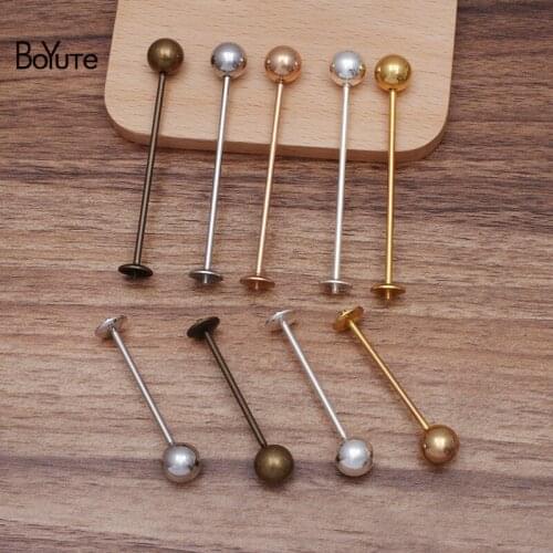 BoYuTe (10 Sets/Lot) 57MM 77MM Length Metal Brass Brooch Pins with 11MM Solid Beads Diy Handmade Jewelry Accessories