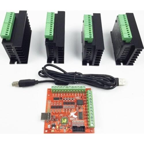 CNC TB6600 mach3 usb 4 Axis Kit, 4pcs TB6600 1 Axis Driver + one mach3 4 Axis USB CNC Stepper Motor Controller card 100KHz