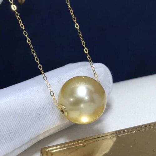 D119 Fine Jewelry 18K Gold Natural South Ocean Sea Golden Pearl 12-13mm Pendants Necklaces for Women FIne Pearls Pendants