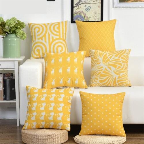 Decorative Throw Pillow Case Cover Yellow Geometric Dot Animal Cat Deer Cushion Cover For Sofa Home Capa De Almofadas 45x45cm