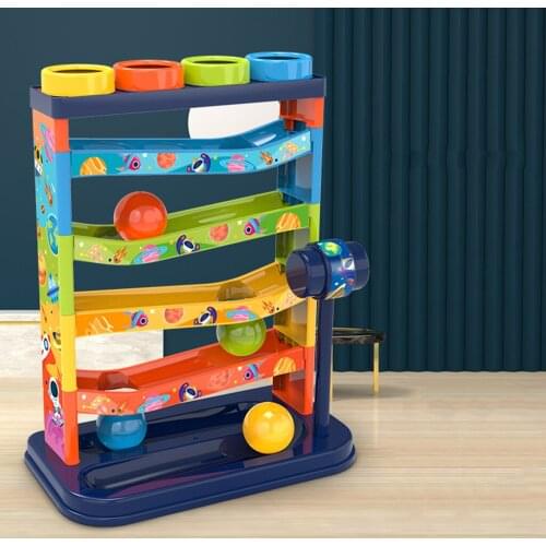 Toddler Ball Ramp Toys – Ball Race Tracks for Toddlers with 4 Mini Ball and Hammer,Ramp Racer Toy for Kids Gifts