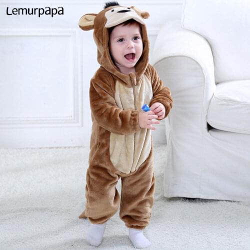 Kigurumis Baby Romper Monkey Onesie Brown Soft Infant Winter Clothes Animal Cartoon Funny Jumpsuit Toddler Boy Girl Party Fancy