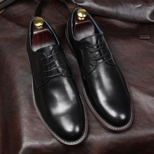 British Style Men Goodyear Handmade Leather Shoes Flat heel Lace Mans Formal Business Shoes