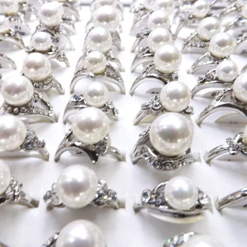 Vintage Shell Pearl Rings Setting Crystal Metallic Color Imitation Pearl Rings Mix Models 50pcs/lot