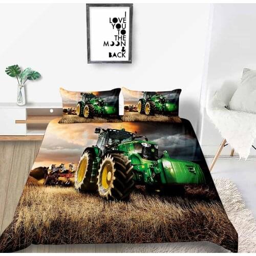Green Tractor Bedding Set Single Fresh Lifelike 3D Duvet Cover Farmland King Queen Twin Full Single Double Comfortable Bed Set
