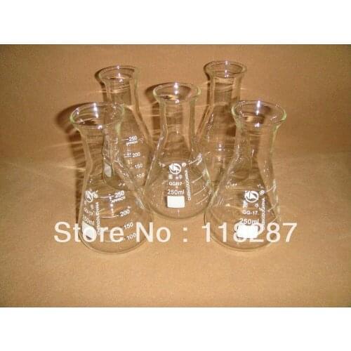 250ML conical flask,flask,lab glassware,5pcs/lot