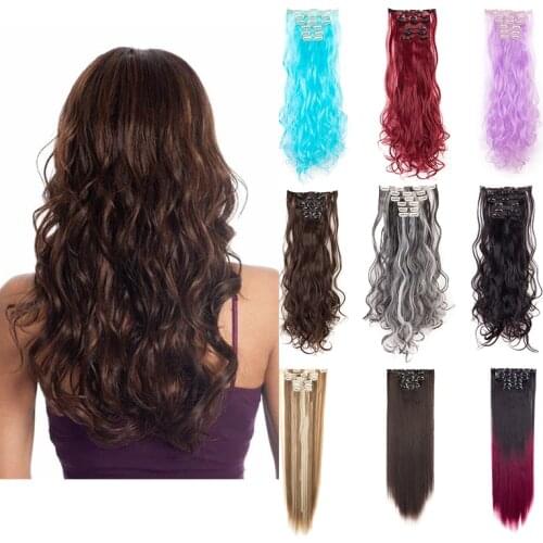 Lelinta 24'' 26'' Clips In Hair Extensions Straight/Wavy Curly Synthetic Hair Extensions High Temperature Fiber Hairpiece