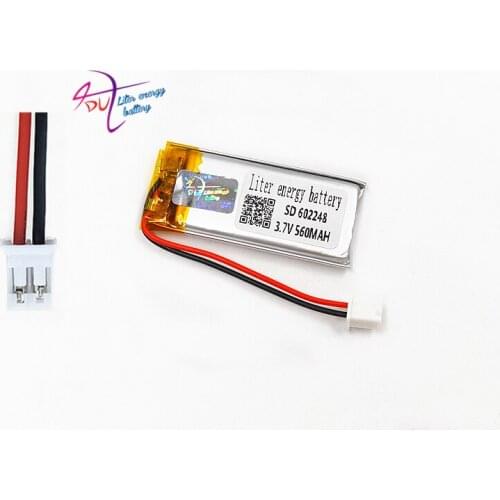 3.7V 560mAh Battery JST PH 2.0mm 2 pin 602248 Lithium Polymer LiPo Rechargeable cells li ion For Mp3 GPS PSP Vedio game speaker