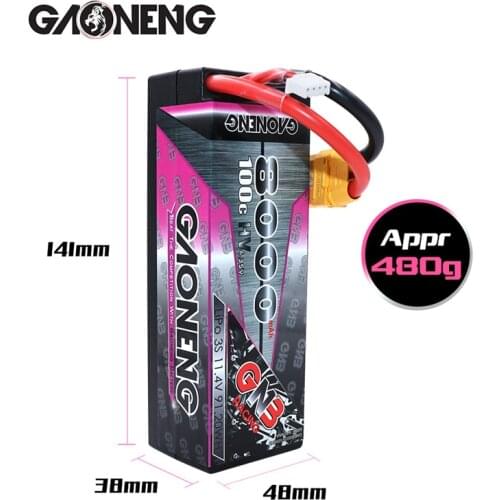GAONENG GNB 11.4V HV 8000mAh 3S2P 100C/200C Hardcase LiPo Battery with XT90 Connectors for RC Car four drive off-road RC Boat