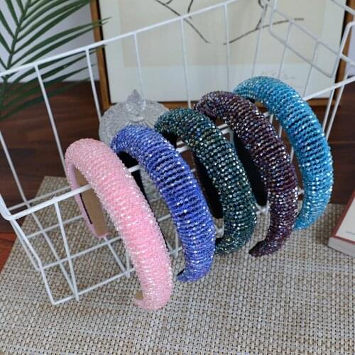 Misananryne European and American Sponge Headband Handmade Beaded Retro gold Velvet Wide-brimmed Face Wash Hair Hoop For Women