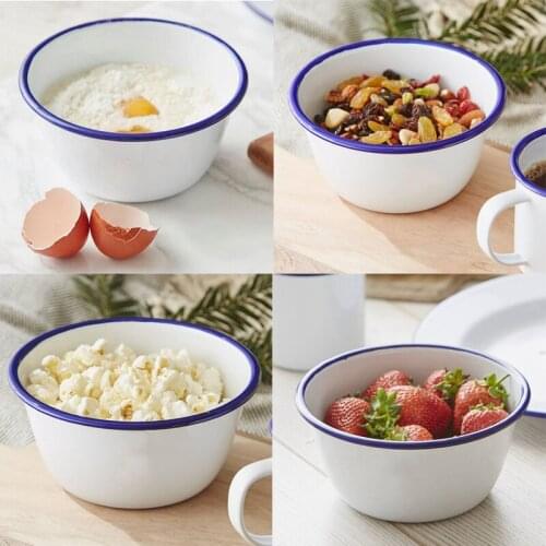 Snack Bowl Salad Fruit Popcorn Noodle Rice Ramen Soup Enamel Bowls Fork Cutlery Dinnerware Retro Restaurant Kitchen Tableware