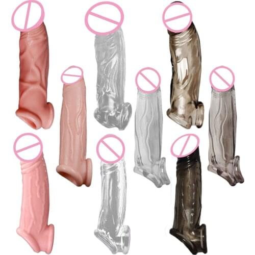 Reusable Condoms Dildo Extender Sex Toys for Man Penis Sleeves Penis Ring Time Delay With Solid Simulation Glans