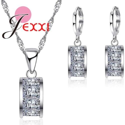 New Arrival Semicircle Shape 925 Sterling Silver Fashion Necklace Earring Set Luxurious Women Engagement Crystal Jewelry