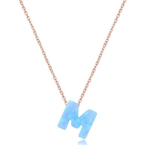 Opal Stone Silver Letter Necklace-M