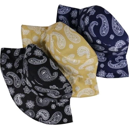 Fashion INS Double Foldable Paisley Print Fisherman Bucket Hat Hawaii Vintage Summer Reversible Street Trend Hip-Hop Dance Cap