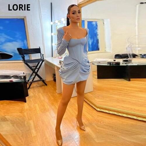 LORIE Long Sleeves Short Homecoming Dresses 2021 Fashion Sweetheart Satin Graduation Formal Party Gowns Plus Size Cocktail Dress
