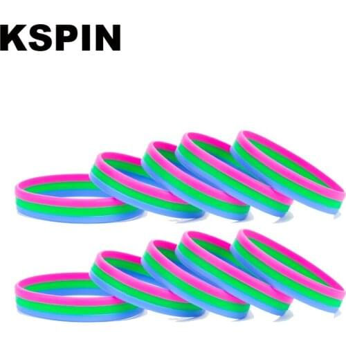 Polysexual Pride Flag Silicone Rubber Bracelets Sports Wrist Band Bangle for Women Men 10pcs