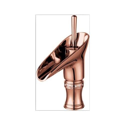 Rose Gold Pvd Clour single hole bathroom lavatory sink crystal faucet mixer tap deck mounted Luxury tap