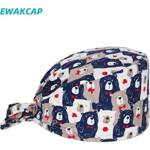 Pure Cotton Scrub Cap Anime Printed Surgicals Caps Adjustable Working Nursing Hat Unisex