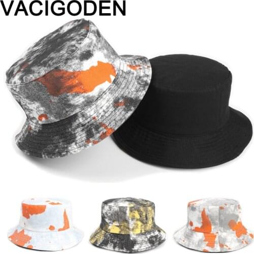 VACIGODEN Women Fashion Reversible Tie Dyeing Printed Bucket Hat Mixed Colors Sunbonnet Fedoras Outdoor Chapeau Fisherman Caps