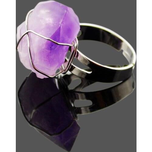 Handmade Wire Wrapped Finger Rings Resizable Natural Crystal Stone Ring Jewelry