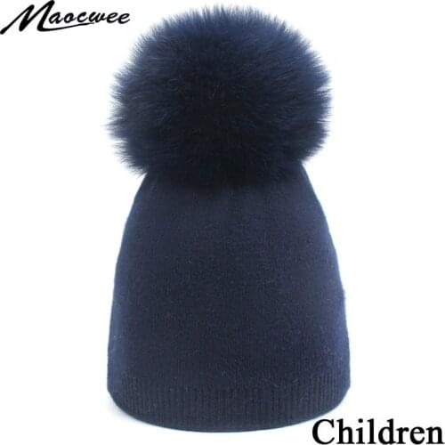 Women Winter Real Fox Fur Pompom Hat Casual Beanies Hat Cashmere Knited Solid Baggy Soft Skullies Nature Raccoon Fur Pom Pom Cap