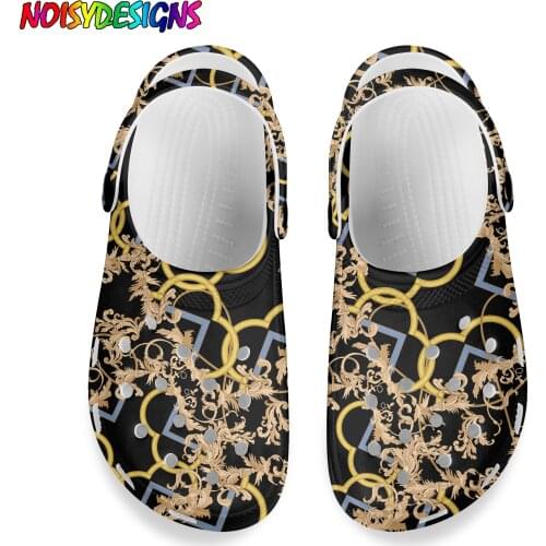 NOISYDESIGNS Sandals Women Fashion Graden Shoes Golden Europe Floral Prints Hole Shoes Breathable Slippers Zapatos De Mujer