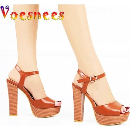 Dark Brown Chunky Heel Women Shoes Summer Striptease Platform Peep Toe High Heels Sexy Nightclub Walk Show Party Dress Sandals