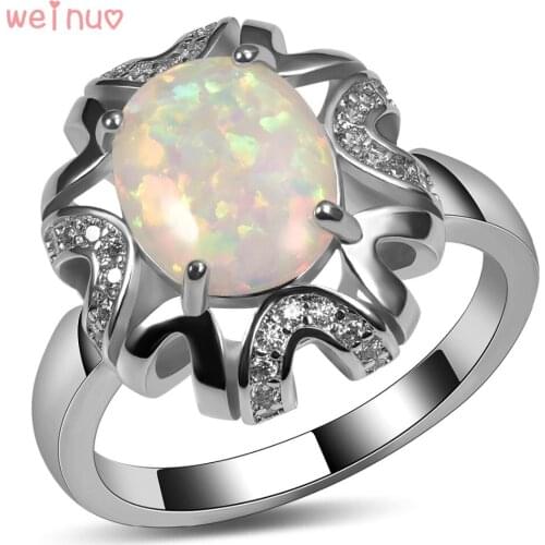 Weinuo White Fire Opal White Crystal Ring 925 Sterling Silver Top Quality Fancy Jewelry Wedding Ring Size 5 6 7 8 9 10 A336
