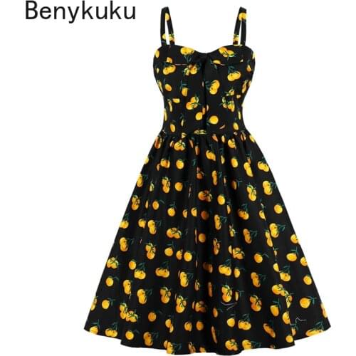 Cherry Print Pin Up Vintage Dress 40s 50s 60s Retro Rockabilly Spaghetti Strap Vestidos Cotton A Line Swing Party Women Clothing