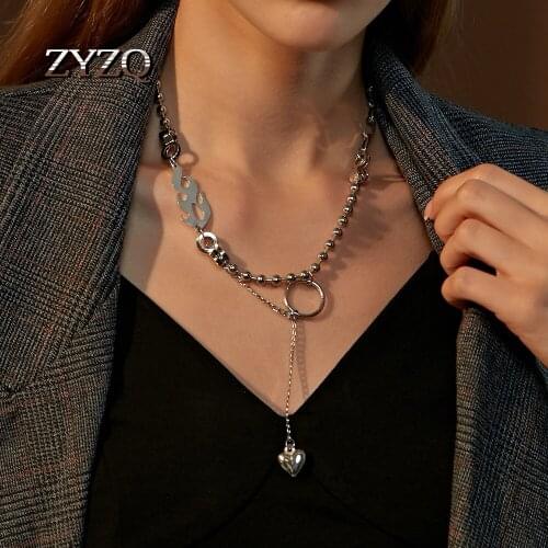 ZYZQ Gothic Double Layered Heart-Shaped Chain Choker Necklace Jewelry For Women Punk Hip Hop Flame Charm Pendant Necklace 2020