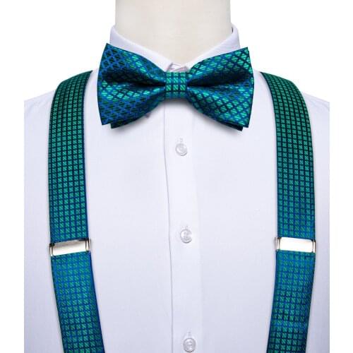 100% Silk Fashion Mens Suspenders Bow Tie Pocket Square Set Classic 6 Clips Y Shape Suspenders For Wedding Party DiBanGu