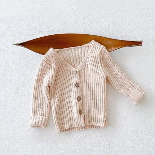 2021 Autumn Baby Boys And Girls Knit Sweater Solid Color Pit Strip Casual Coat Children Clothing 1-3 Years