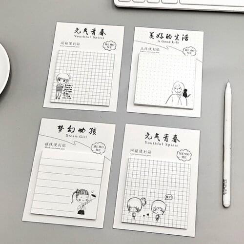 3Packs sticky note memo Black white square simple cartoon creative Self-Adhesive Decoration Grid girl cool music 7.2CM
