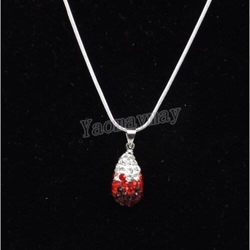 5pcs/Lot Gradient Red Waterdrop Shape Rhinestone Pendant Silver Plated Necklace Factory Price
