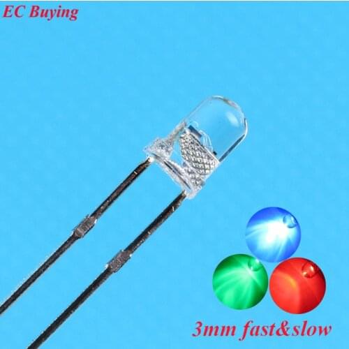 50 pcs Clear 3mm RGB Slow/Fast Flashing Red Green Blue 3 Colors Multicolor Flicker 3 mm Light Emitting Diode LED Lamps Blinking
