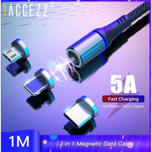 !ACCEZZ 5A Magnetic USB Cable for IPhone 11 Pro 8 Xiaomi Micro Type C Fast Charging Magnet Data Cord Quick Charger for Andorid