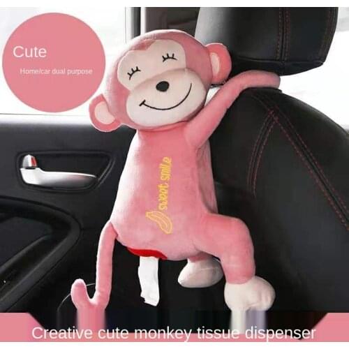Car Supplies Tissue Box Cartoon Cute Monkey Armrest Box Drawer Car Seat Backrest Trailer Creative Interior