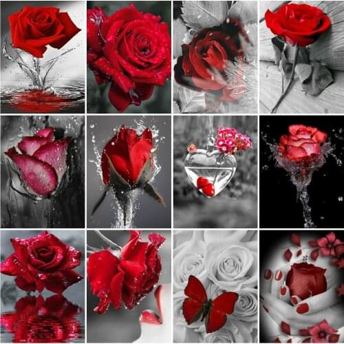 AZQSD Diamond Painting Rose Flower Full Drill Diamond Embroidery Black And White Mosaic Picture Rhinestone Home Decor Gift