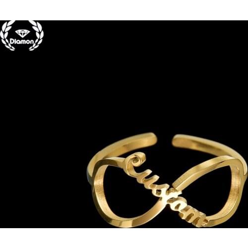 Diamon Personalise Fashion Customized Name Rings for Women Adjustable Open Size 3 Color Stainless Steel Letter Ring Jewelry Gift