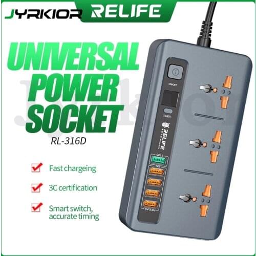 RELIFE RL-316D 2500W 5 USB Fast Charging Household Smart LED Digital Display Timer Switch Socket 3 Power Supply Universal Socket
