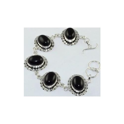Black Onyx Silver Overlay on Copper Bracelet , 20.7 cm, B1890