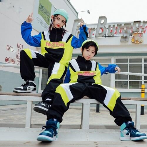 Children Jazz Dance Costumes For Kids Long Sleeve Jacket Loose Pants Ballroom Hip Hop Clothes Girls Festival Outfits DQS6196