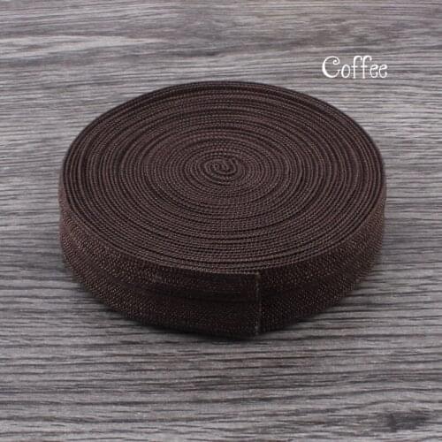 30yards/lot 5/8" (15mm) Coffee Shiny Solid Fold Over Elastic Ribbon FOE for Kids Girls Elastic Headbands Hair Ties Hairbow